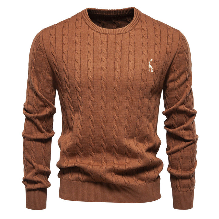 Men's Sweater with Twisted Knit, Round Neck, Long Sleeves - Elena Harper