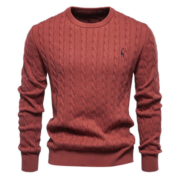 Men's Sweater with Twisted Knit, Round Neck, Long Sleeves - Elena Harper