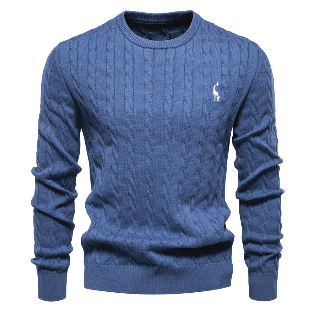 Men's Sweater with Twisted Knit, Round Neck, Long Sleeves - Elena Harper