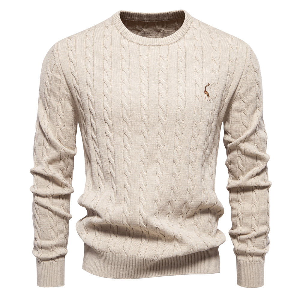 Men's Sweater with Twisted Knit, Round Neck, Long Sleeves - Elena Harper