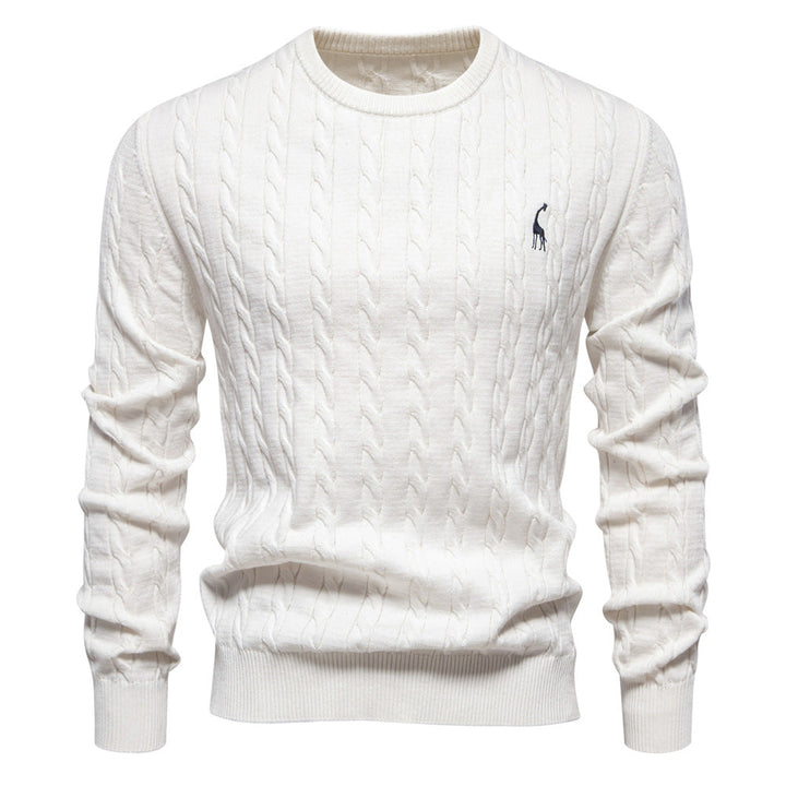 Men's Sweater with Twisted Knit, Round Neck, Long Sleeves - Elena Harper