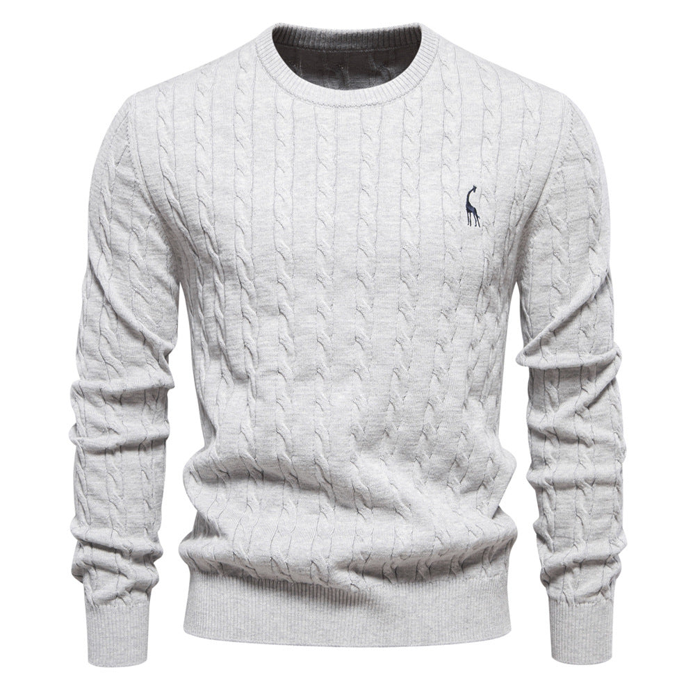 Men's Sweater with Twisted Knit, Round Neck, Long Sleeves - Elena Harper