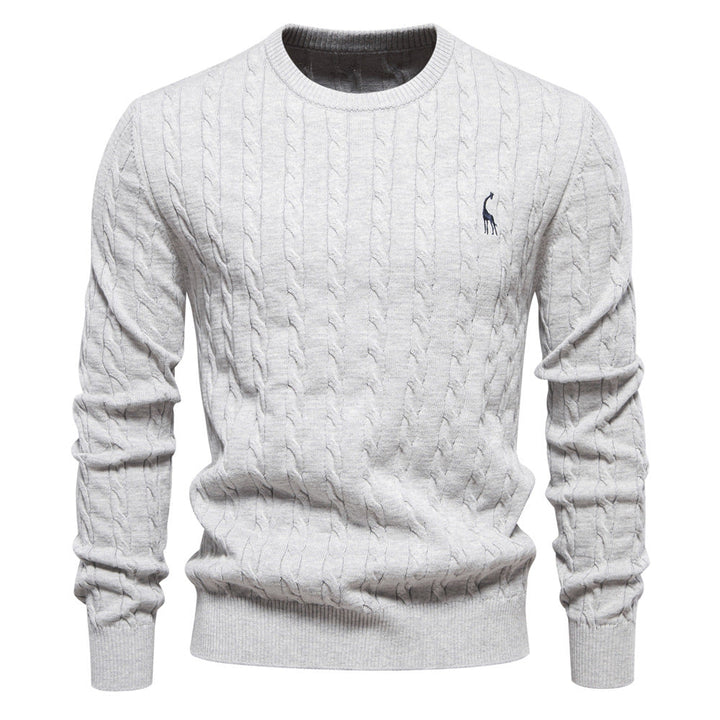 Men's Sweater with Twisted Knit, Round Neck, Long Sleeves - Elena Harper