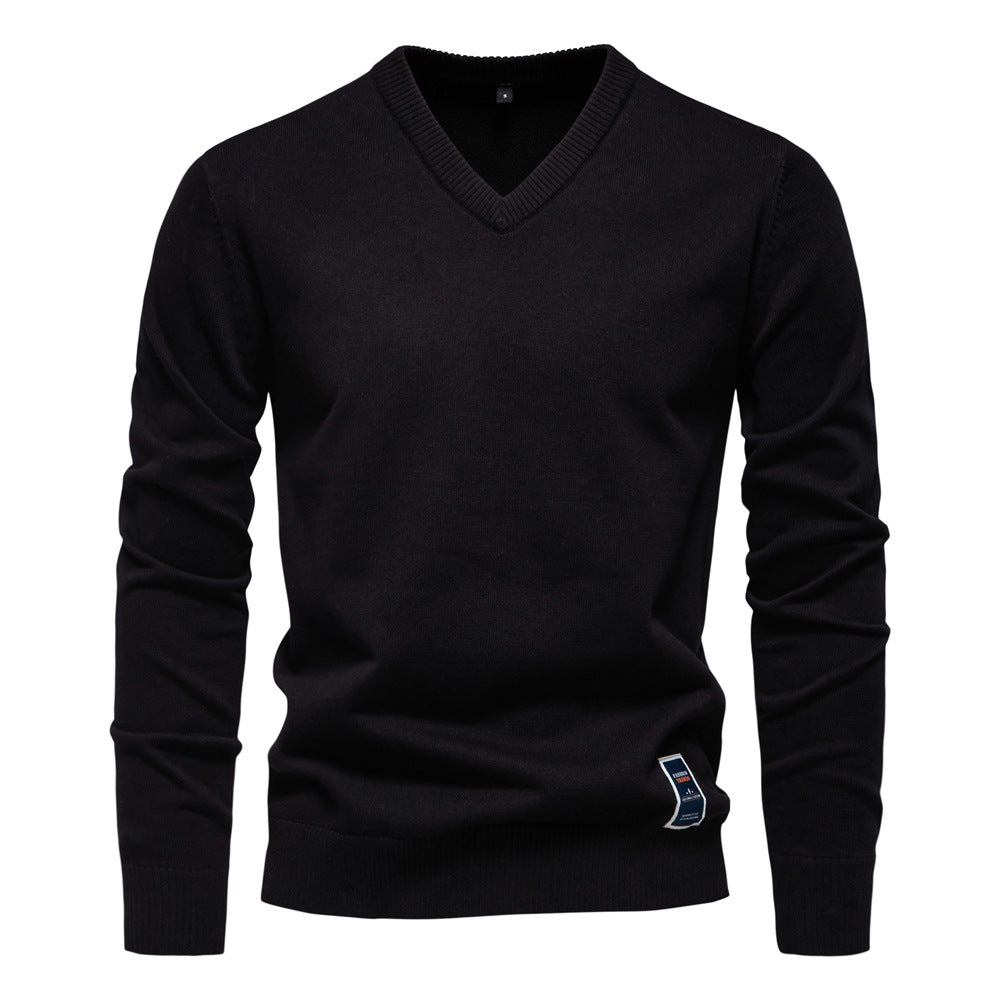 Men's Fine Knit V-Neck Sweater with Long Sleeves - Elena Harper