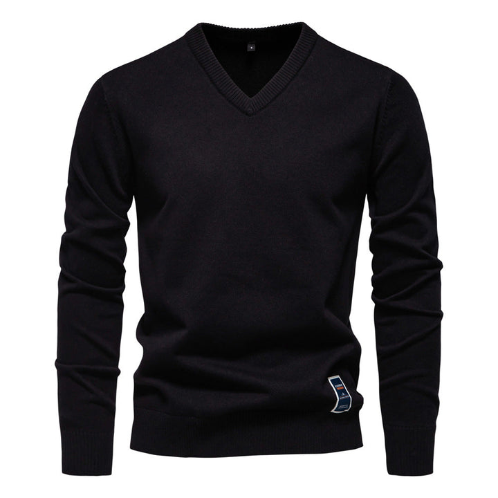Men's Fine Knit V-Neck Sweater with Long Sleeves - Elena Harper