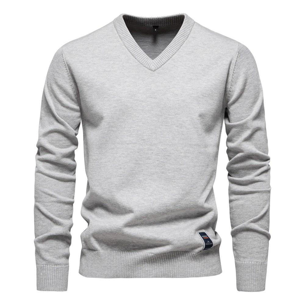 Men's Fine Knit V-Neck Sweater with Long Sleeves - Elena Harper