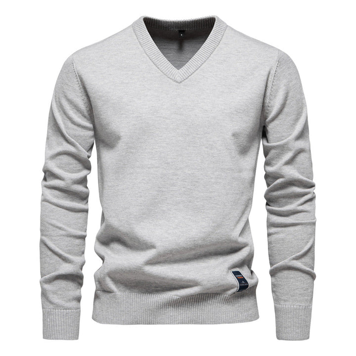 Men's Fine Knit V-Neck Sweater with Long Sleeves - Elena Harper