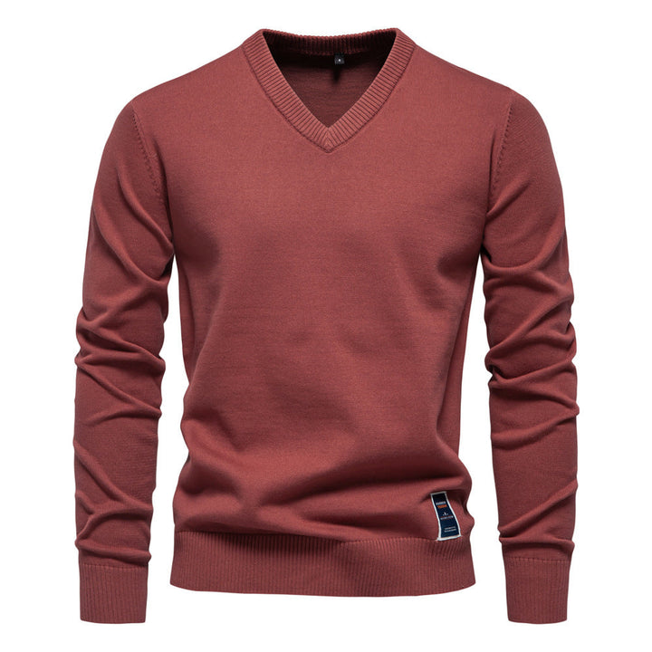Men's Fine Knit V-Neck Sweater with Long Sleeves - Elena Harper