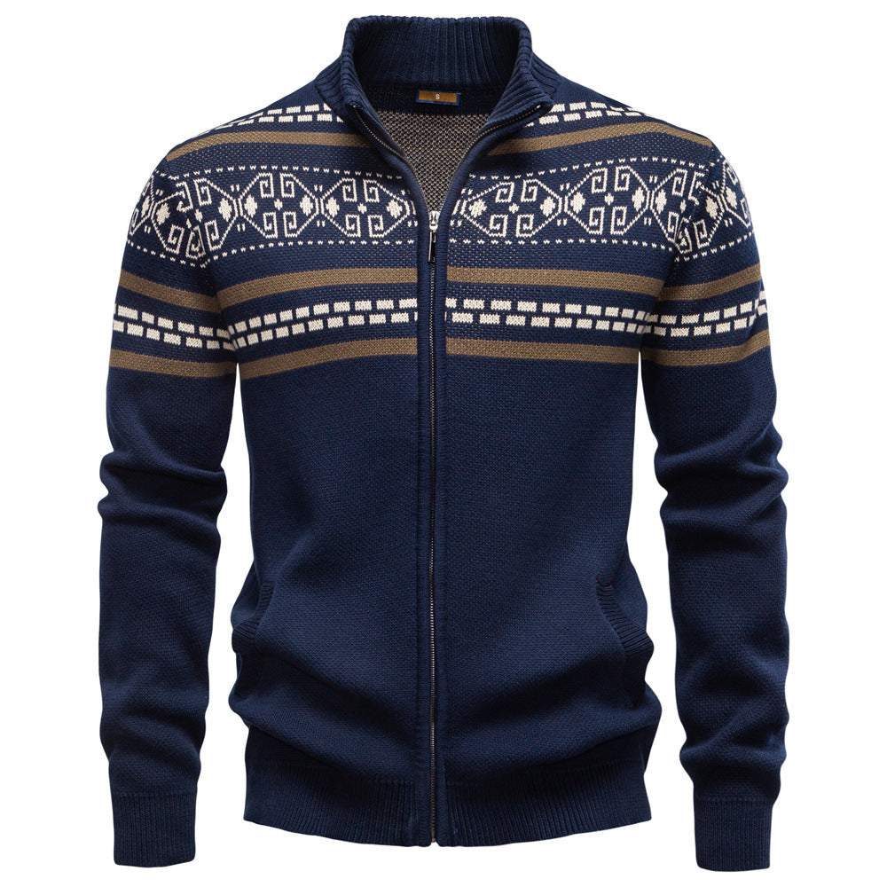 Men's Nordic Patterned Sweater with Zipper Closure