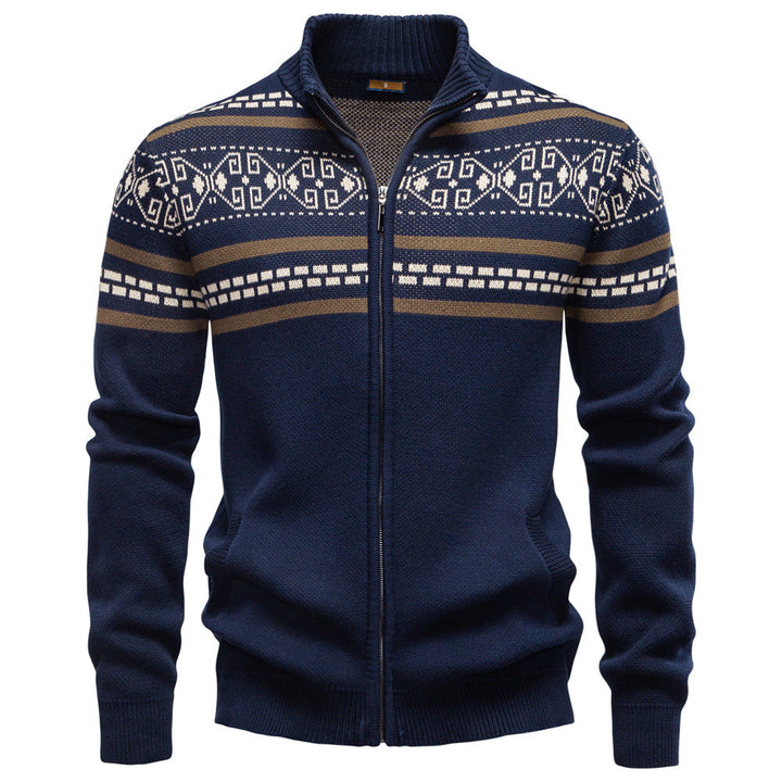 Men's Nordic Patterned Sweater with Zipper Closure