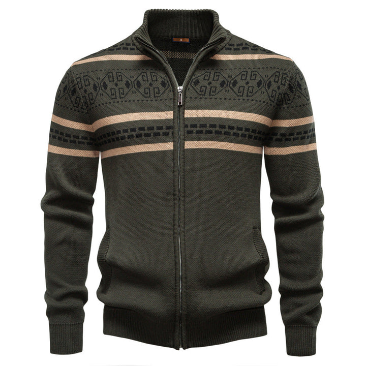 Men's Nordic Patterned Sweater with Zipper Closure