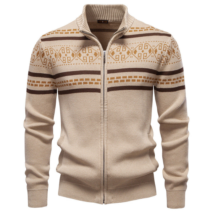 Men's Nordic Patterned Sweater with Zipper Closure