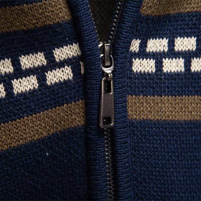 Men's Nordic Patterned Sweater with Zipper Closure