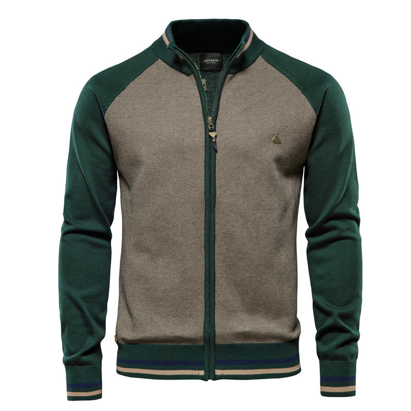 Men's Zip Knit Sweater with High Collar and Long Sleeves - Elena Harper