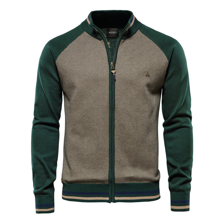 Men's Zip Knit Sweater with High Collar and Long Sleeves - Elena Harper