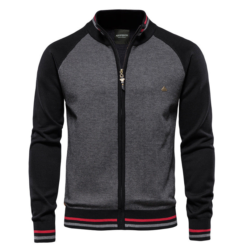 Men's Zip Knit Sweater with High Collar and Long Sleeves - Elena Harper