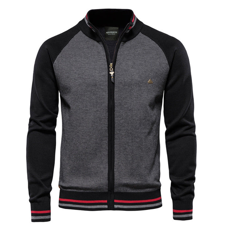 Men's Zip Knit Sweater with High Collar and Long Sleeves