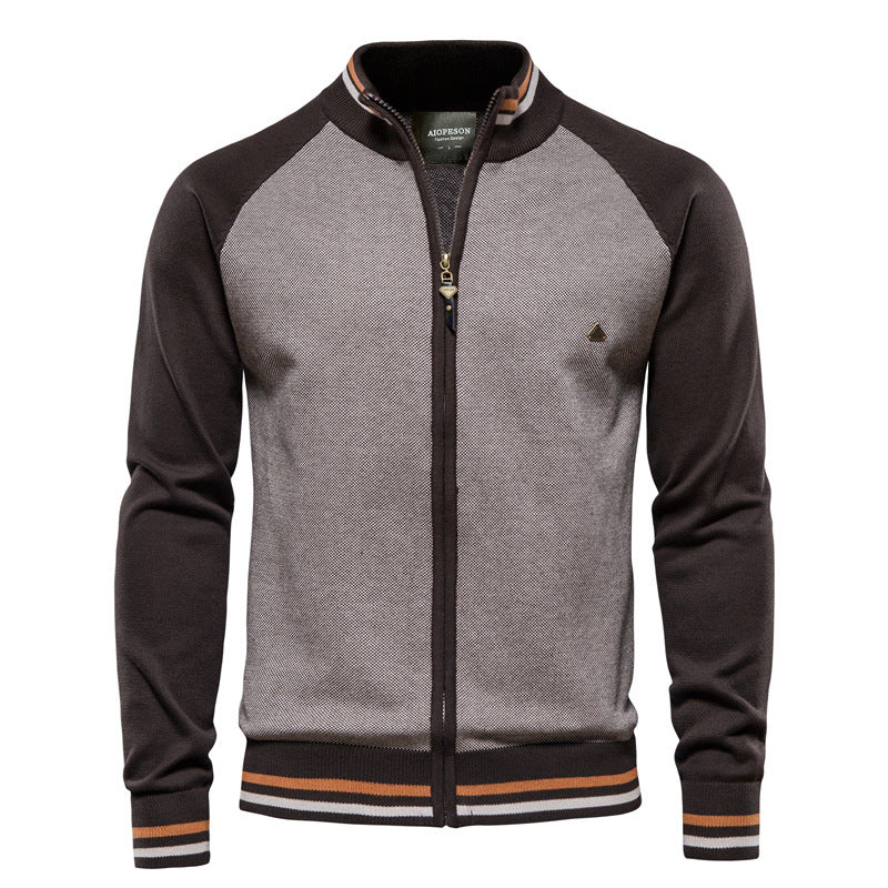 Men's Zip Knit Sweater with High Collar and Long Sleeves - Elena Harper