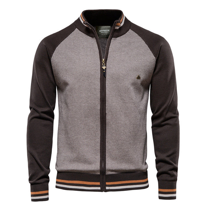 Men's Zip Knit Sweater with High Collar and Long Sleeves - Elena Harper