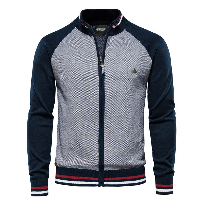 Men's Zip Knit Sweater with High Collar and Long Sleeves - Elena Harper