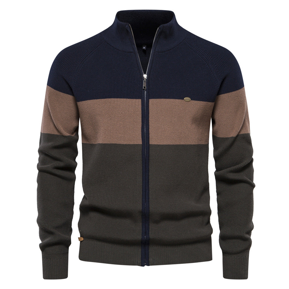 Men's Zip Knit Sweater with High Collar