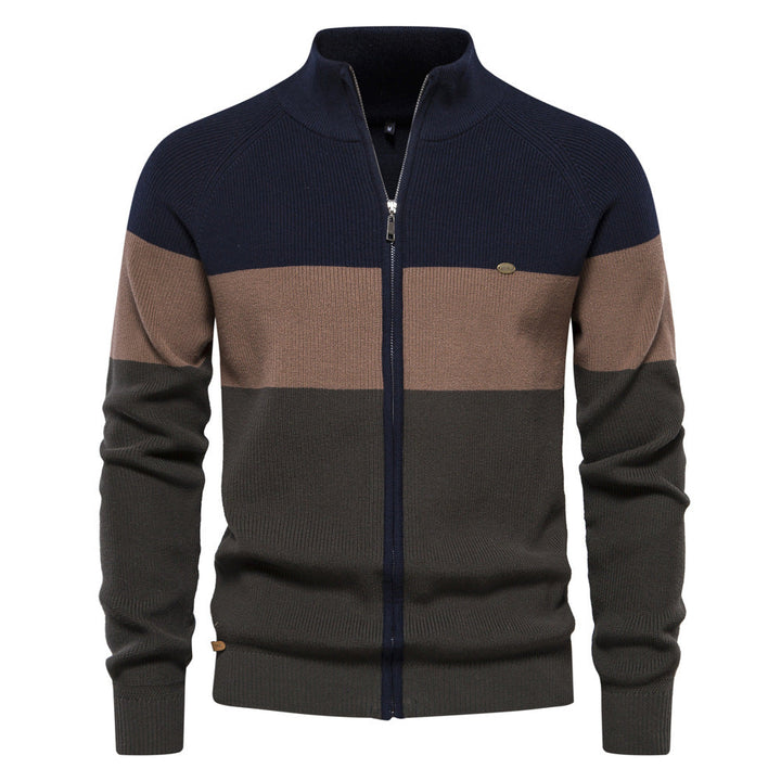 Men's Zip Knit Sweater with High Collar