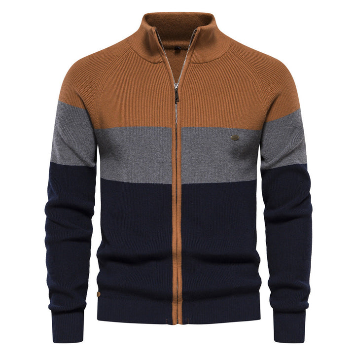 Men's Zip Knit Sweater with High Collar