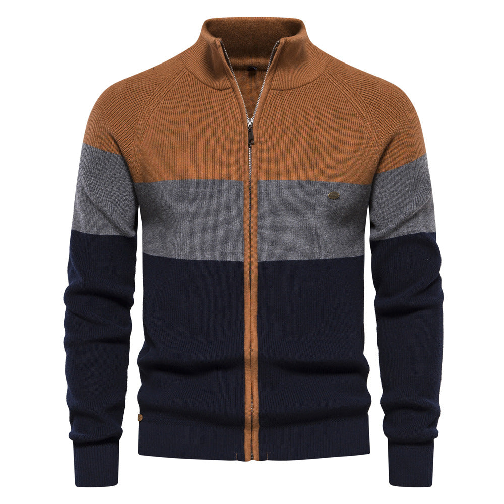Men's Zip Knit Sweater with Stand-Up Collar