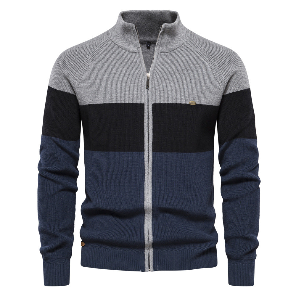 Men's Zip Knit Sweater with High Collar