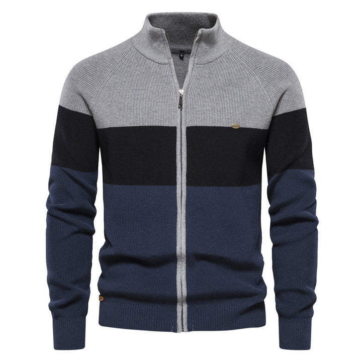 Men's Zip Knit Sweater with High Collar