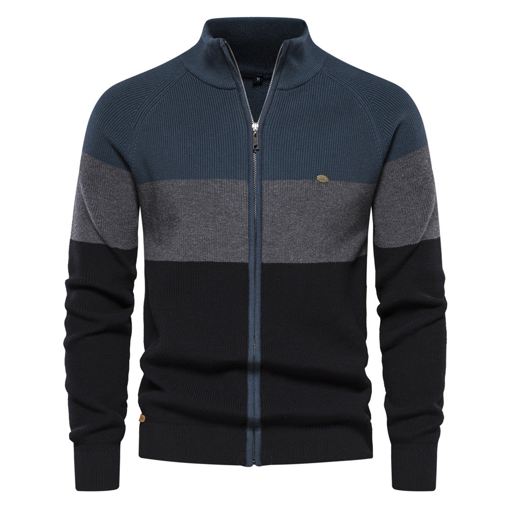 Men's Zip Knit Sweater with High Collar