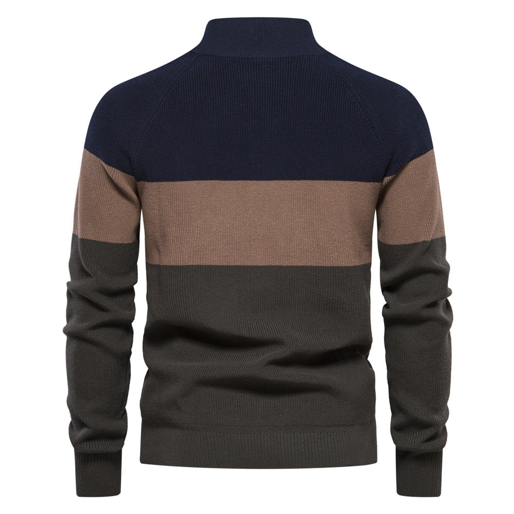 Men's Zip Knit Sweater with High Collar
