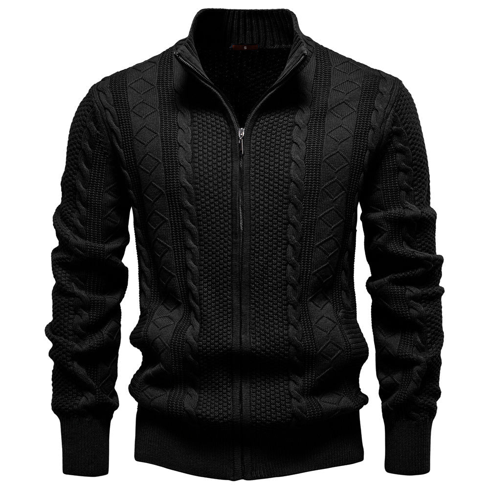 Men's Sweater in Twisted Knit with Zipper Closure