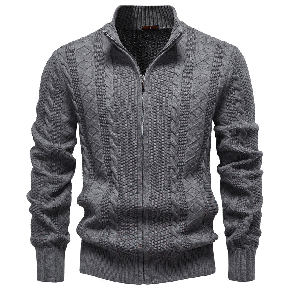 Men's Sweater in Twisted Knit with Zipper Closure