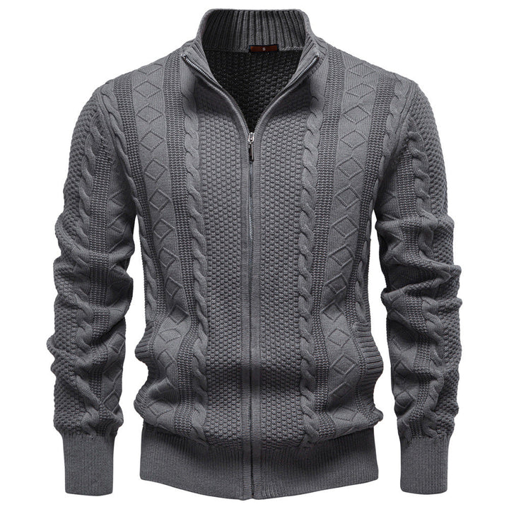 Men's Sweater in Twisted Knit with Zipper Closure