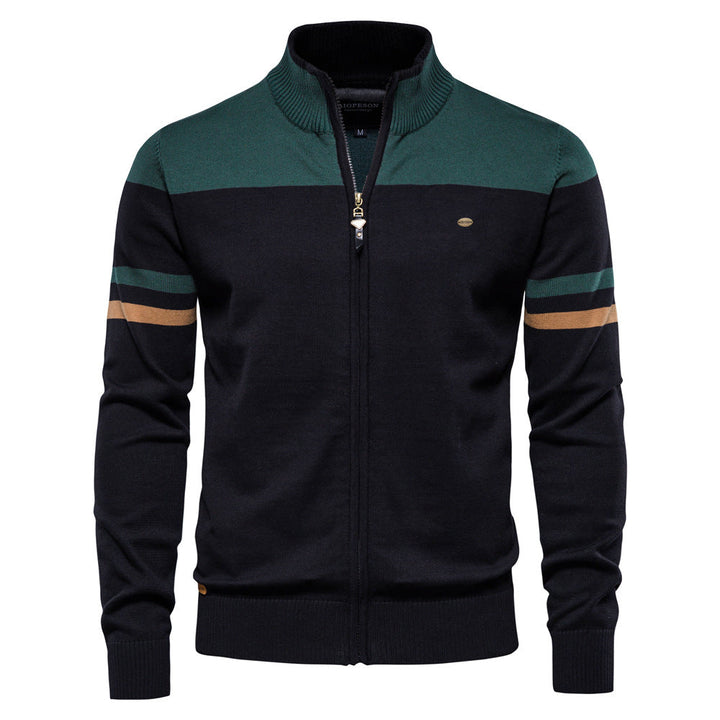 Men's zip-up sweater with contrasting stripes - Elena Harper