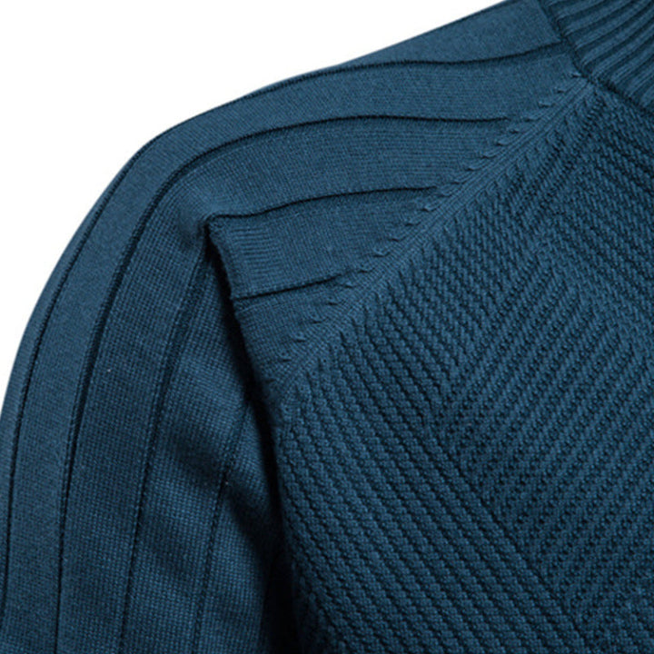 Men's Textured Knit Zip-Up Sweater with High Collar - Elena Harper