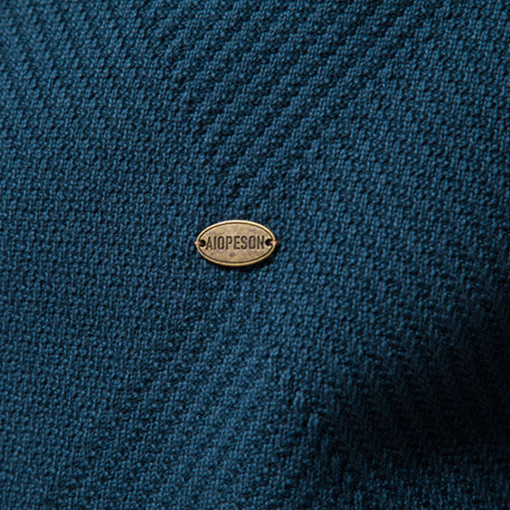 Men's Textured Knit Zip-Up Sweater with High Collar - Elena Harper