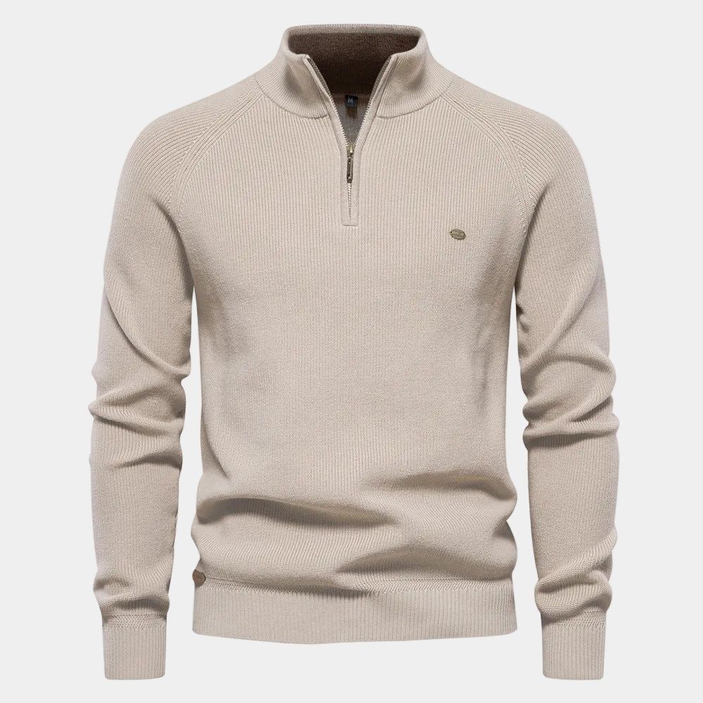 Men's Zip-Up High Collar Sweater - Elena Harper