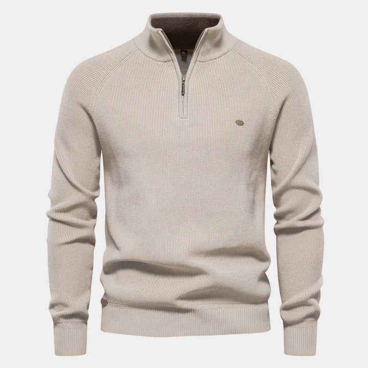 Men's Zip-Up High Collar Sweater - Elena Harper