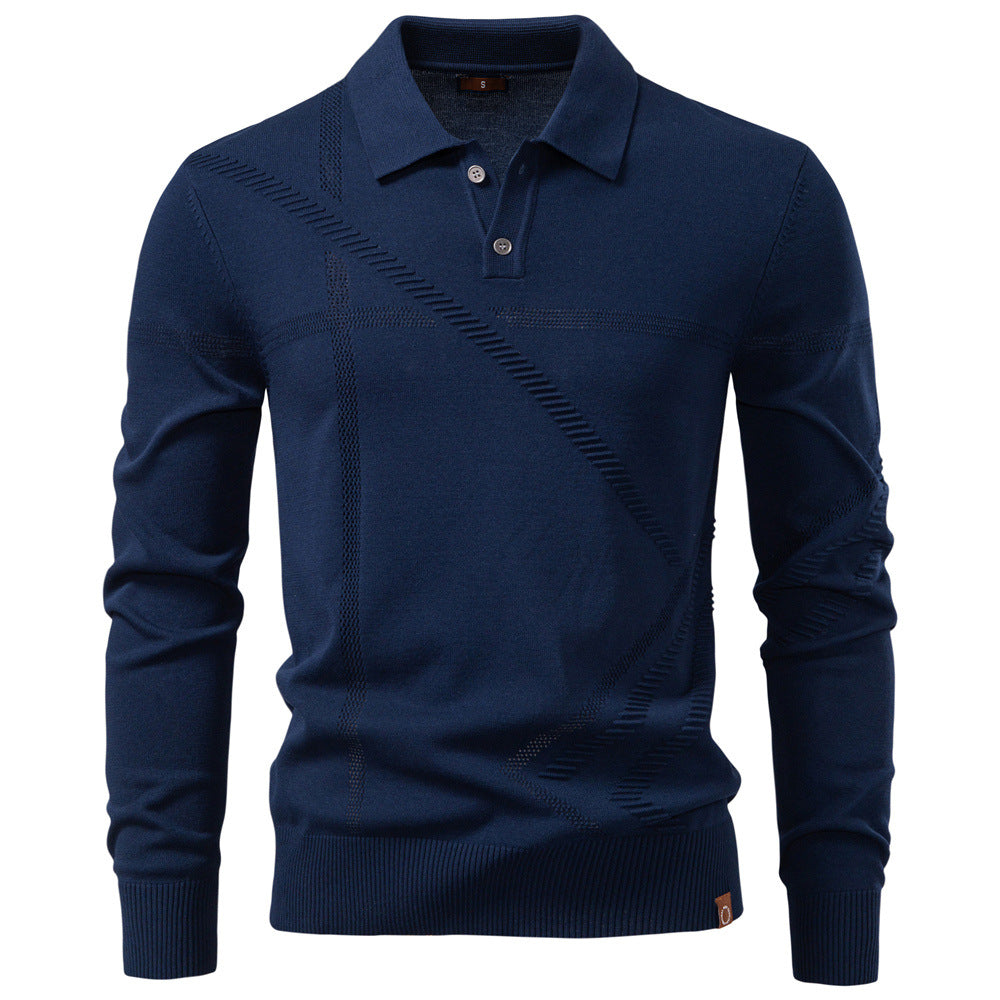 Men's Polo Sweater with Textured Pattern