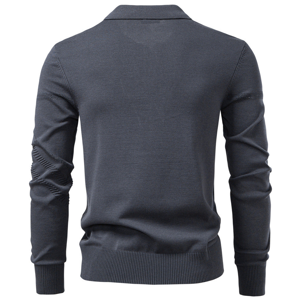 Men's Polo Sweater with Textured Pattern