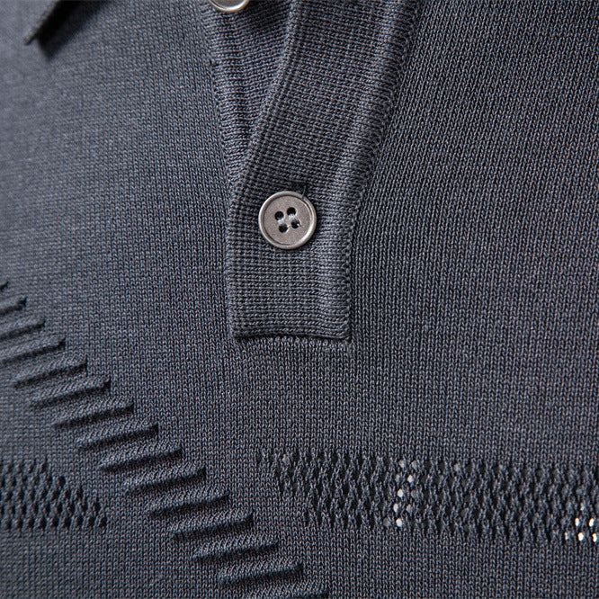 Men's Polo Sweater with Textured Pattern
