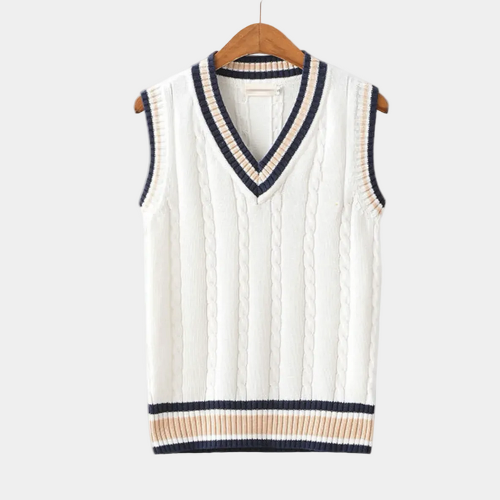 Men's Sleeveless V-Neck Sweater in Twisted Knit
