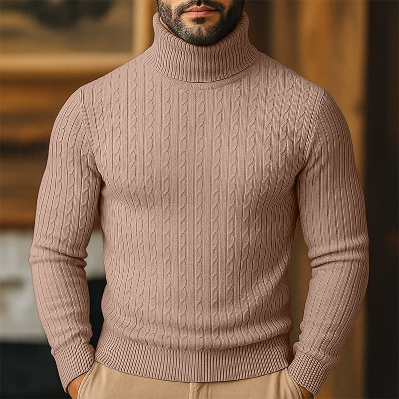 Curtis | Men's Cable Knit Turtleneck Sweater with Full Collar