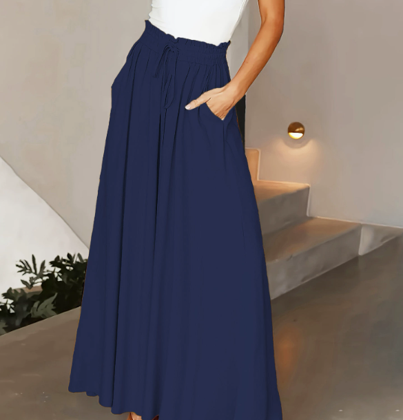 Women's Wide Leg Trousers - Elegant Solid Color, Smooth Woven Polyester Fabric - Casual Chic All Seasons | Micro-Elastic Waist | Long and Loose Fit
