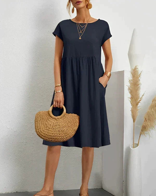 Women's Elegant Round Neck Versatile Dress, view 2 - Elena Harper