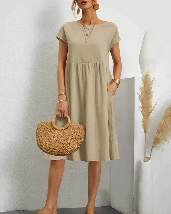 Women's Elegant Round Neck Versatile Dress, view 3 - Elena Harper