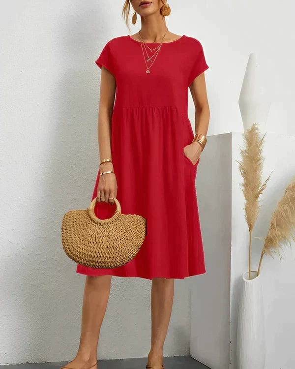 Women's Elegant Round Neck Versatile Dress, view 4 - Elena Harper
