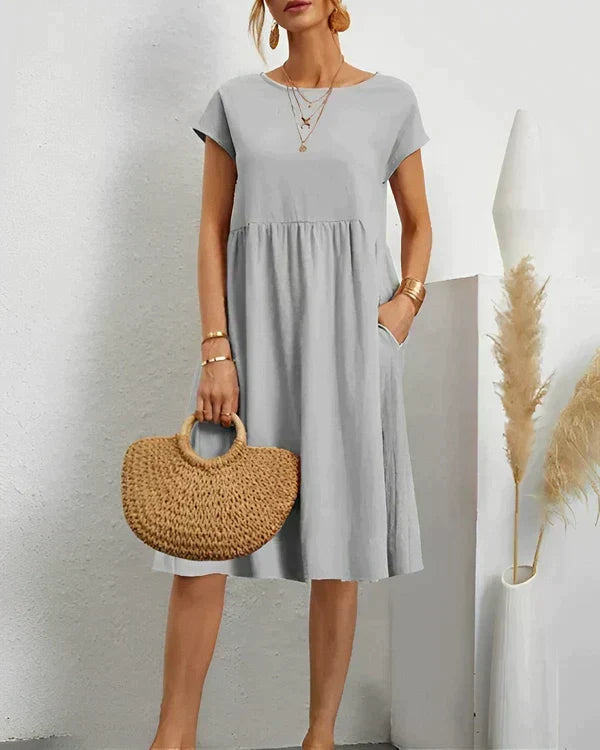 Women's Elegant Round Neck Versatile Dress, view 6 - Elena Harper